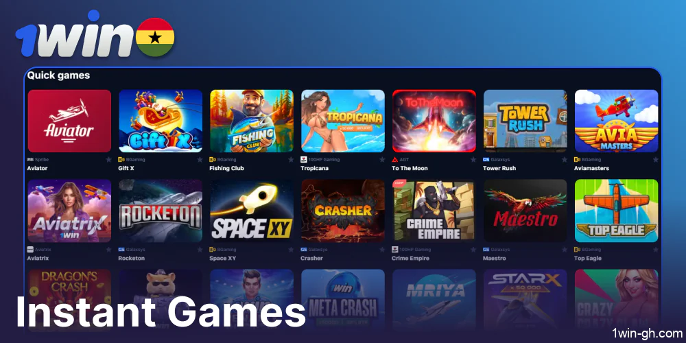 Instant games available on 1win Ghana