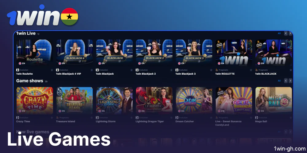 Live Games available on 1win Ghana