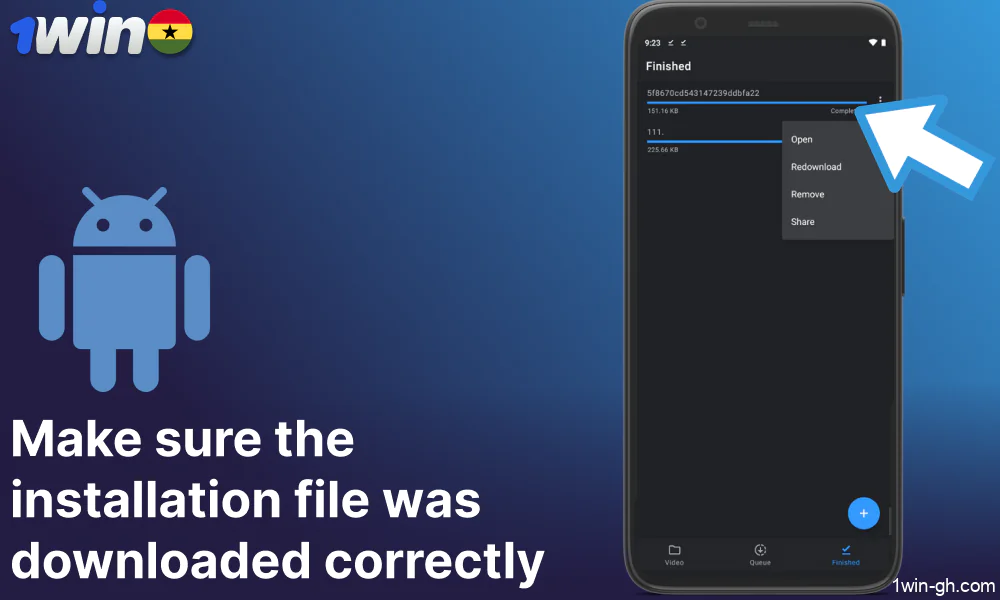 Make sure the 1win installation file was downloaded correctly