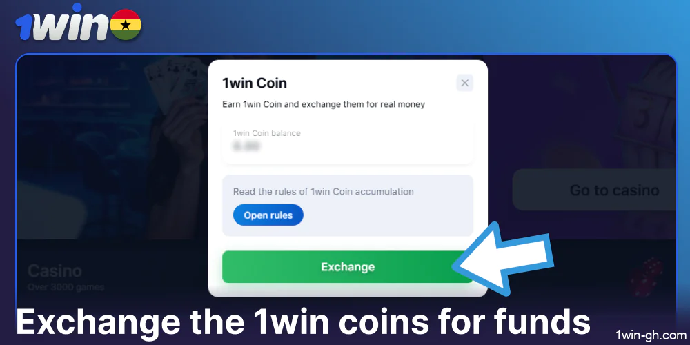 Exchange the 1win coins for funds