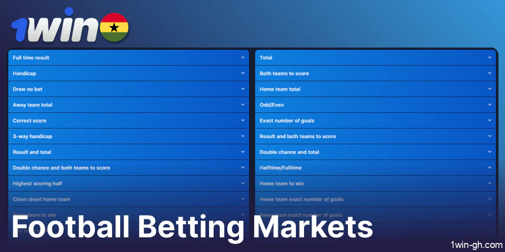 Football betting markerts available on 1win Ghana